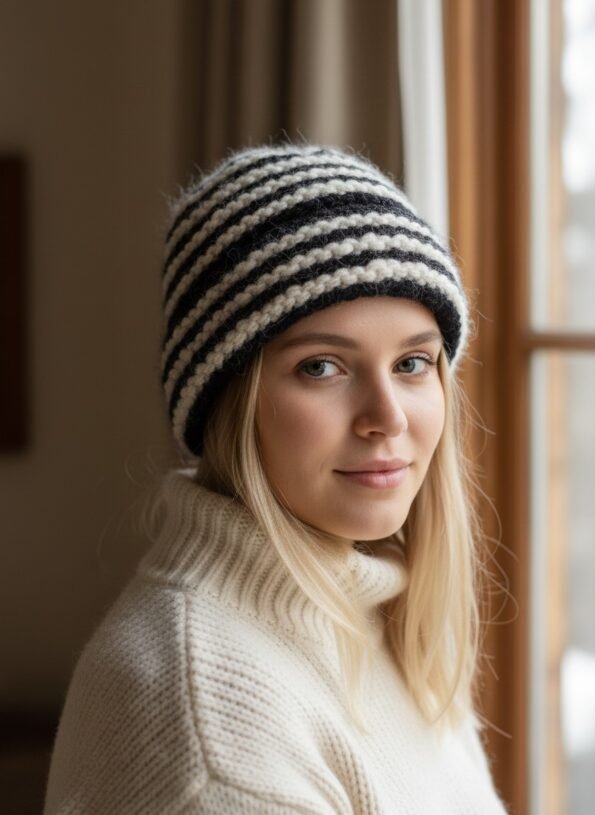 Angora wool long beanie cap covering ears fully handmade in Himachal