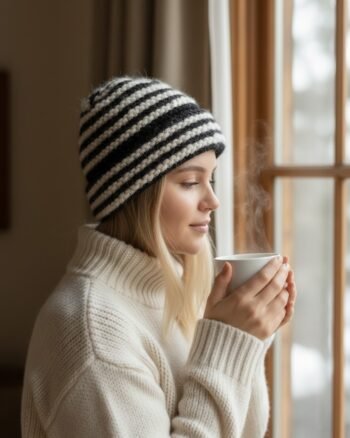 Angora wool long beanie cap covering ears fully handmade in Himachal