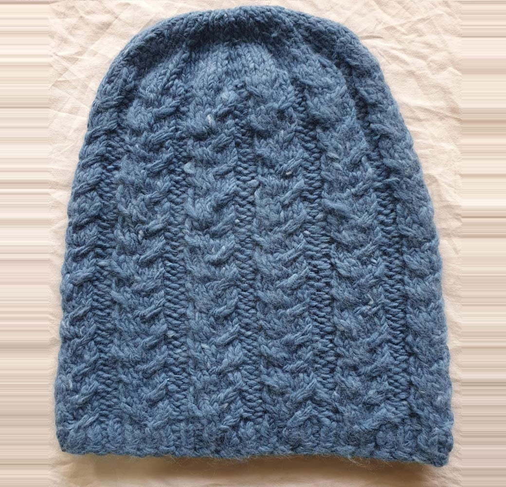 Angora Rabbit Wool Soft Fold Big Size Beanies Cap Hand Knitted By Himalayankraft Kullu Himachal Blue Long Beanies Cap Blue angora rabbit wool beanie cap handmade in Himachal Pradesh