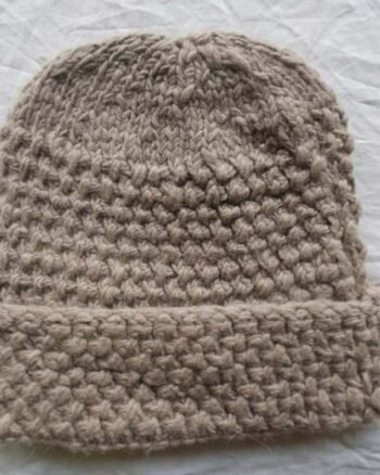 Grey angora wool long foldable beanie cap handmade in Himachal