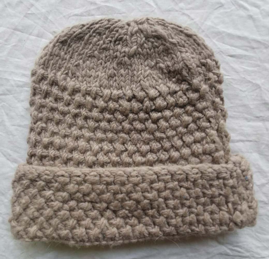 Angora Rabbit Wool Soft Fold Big Size Beanies Cap Hand Knitted By Himalayankraft Kullu Himachal Dark Grey Grey angora wool long foldable beanie cap handmade in Himachal