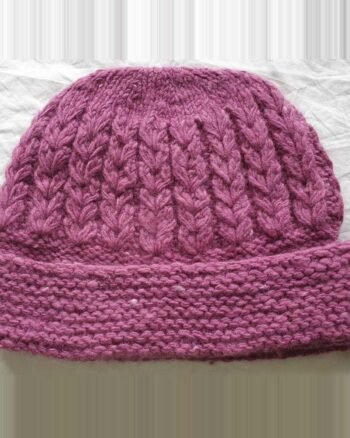 Dark pink angora wool long foldable beanie cap handmade in Himachal