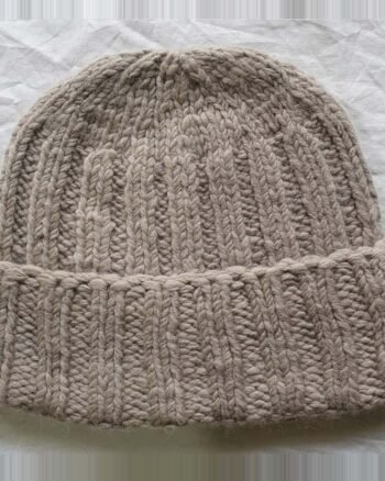 Light grey angora wool long foldable beanie cap handmade in Himachal