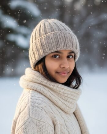 Light grey angora wool long foldable beanie cap handmade in Himachal