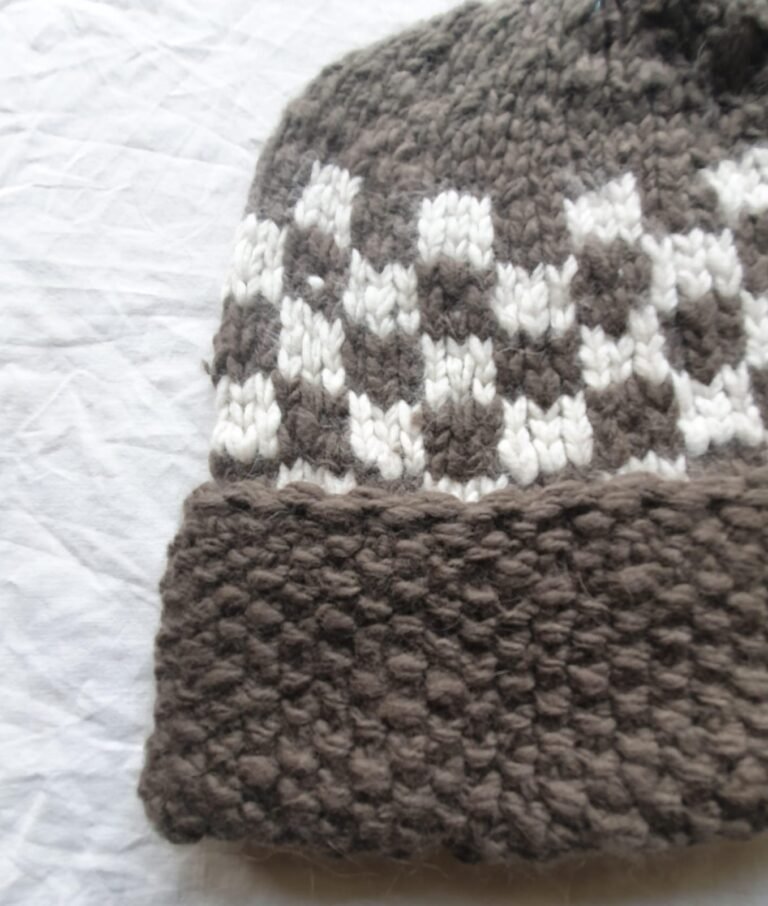 Angora Rabbit Wool Soft Fold Big Size Beanies Cap Hand Knitted By Himalayankraft Kullu Himachal Grey White checked Fold Cap 2 Brown angora wool long foldable beanie cap handmade in Himachal