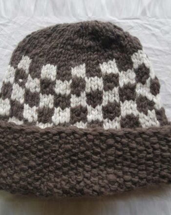 Brown angora wool long foldable beanie cap handmade in Himachal