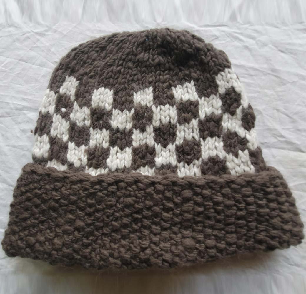 Angora Rabbit Wool Soft Fold Big Size Beanies Cap Hand Knitted By Himalayankraft Kullu Himachal Grey White checked Fold Cap Brown angora wool long foldable beanie cap handmade in Himachal