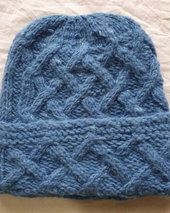 Light blue angora wool long foldable beanie cap handmade in Himachal