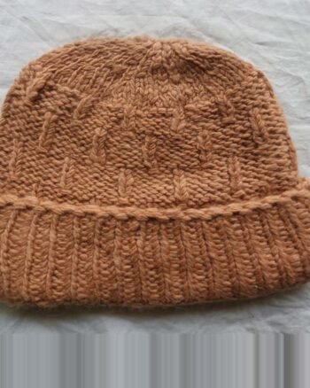 Orange angora wool long foldable beanie cap handmade in Himachal
