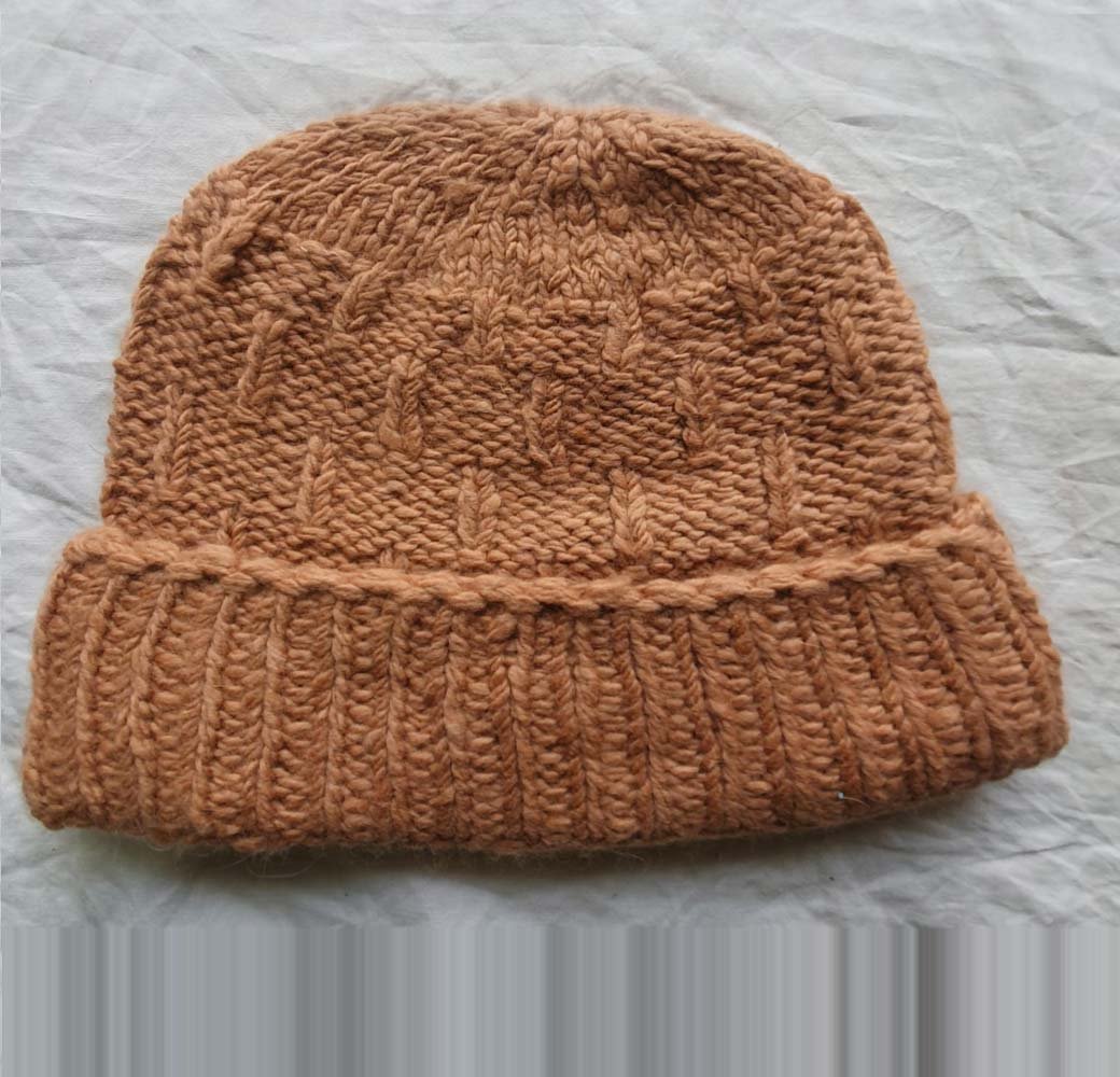 Angora Rabbit Wool Soft Fold Big Size Beanies Cap Hand Knitted By Himalayankraft Kullu Himachal Orange Orange angora wool long foldable beanie cap handmade in Himachal
