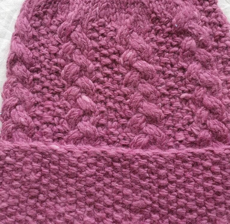 Angora Rabbit Wool Soft Fold Big Size Beanies Cap Hand Knitted By Himalayankraft Kullu Himachal Pink Long 1 Dark pink angora wool long foldable beanie cap with textured knit handmade in Himachal