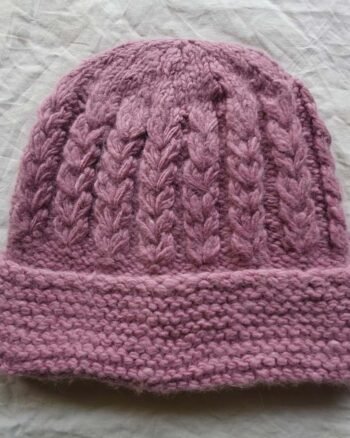 Light pink angora wool long foldable beanie cap handmade in Himachal