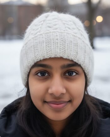 Off white angora wool long foldable beanie cap handmade in Himachal Pradesh