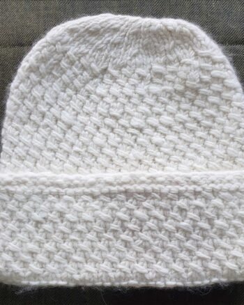 White angora wool long foldable beanie cap handmade in Himachal Pradesh