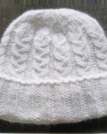 Off white angora wool long foldable beanie cap handmade in Himachal Pradesh