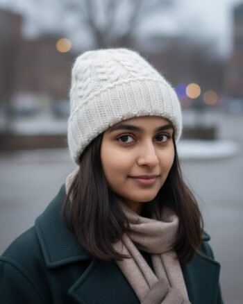 White angora wool long foldable beanie cap handmade in Himachal Pradesh