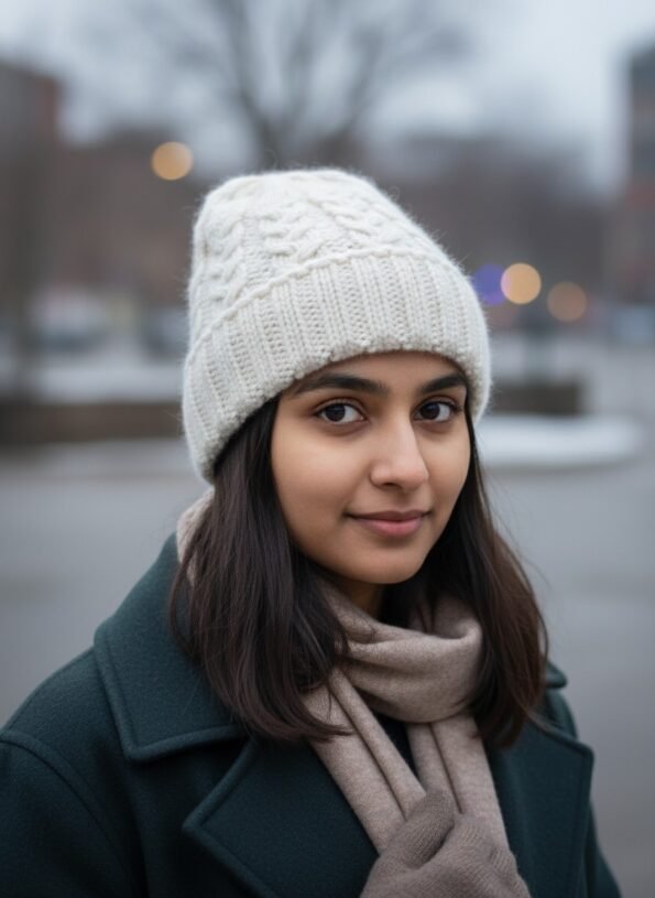 White angora wool long foldable beanie cap handmade in Himachal Pradesh