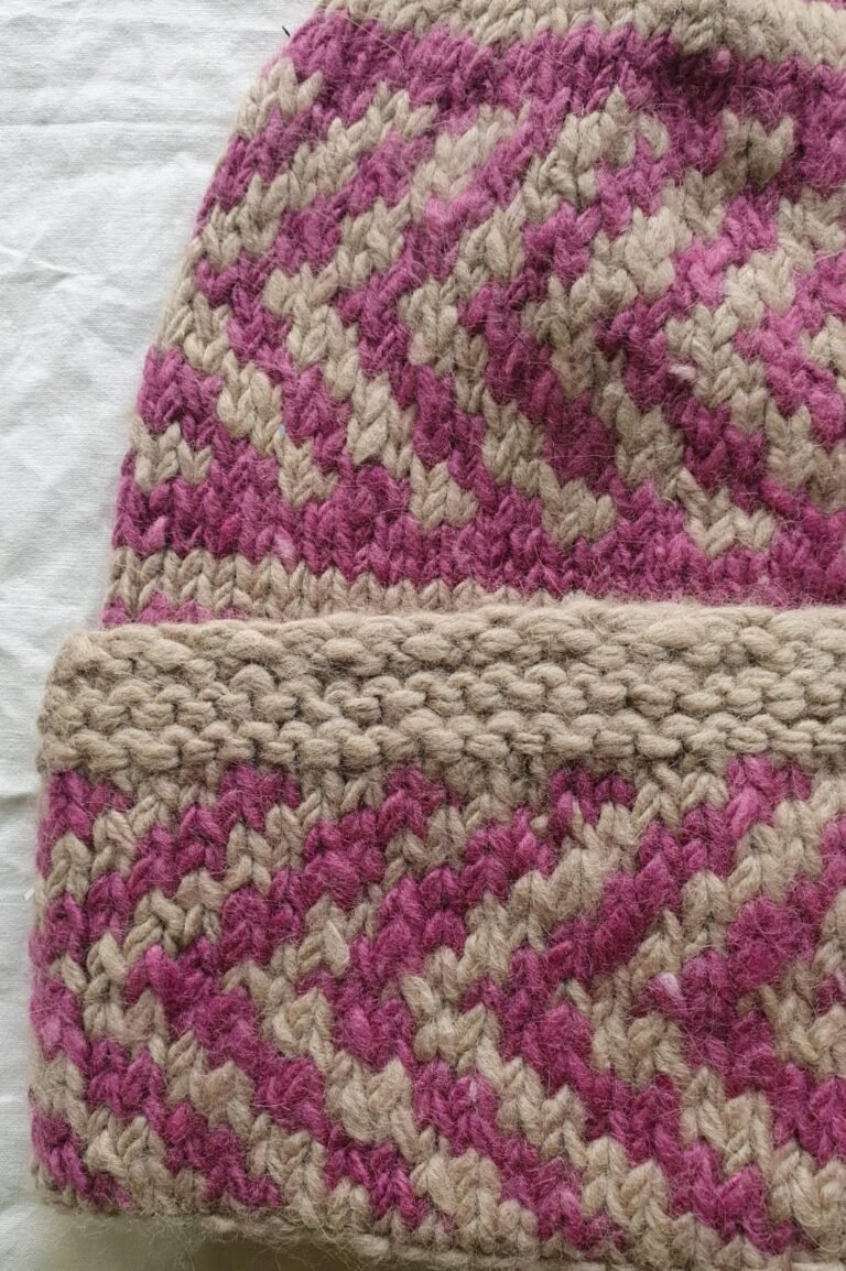 Angora Rabbit Wool Soft Fold Big Size Beanies Cap Hand Knitted By Himalayankraft Kullu Himachal White Pink 2 White pink checked angora wool long foldable beanie cap handmade in Himachal