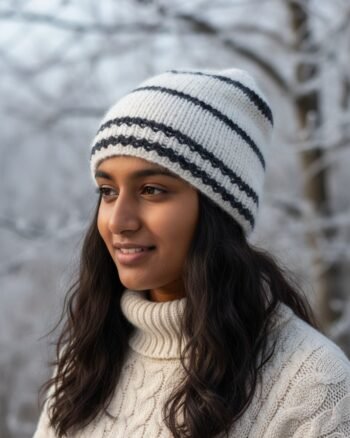 angora wool long foldable beanie cap covering ears handmade in Himachal