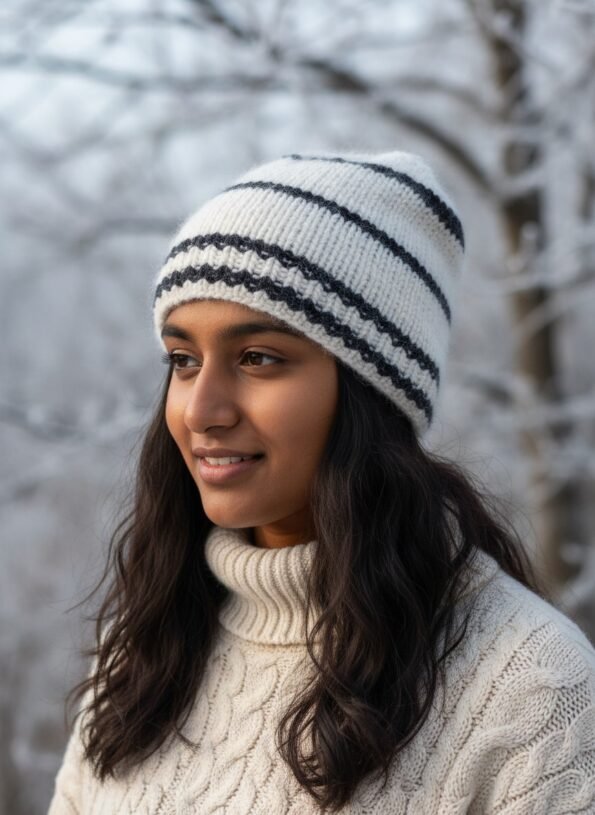 angora wool long foldable beanie cap covering ears handmade in Himachal
