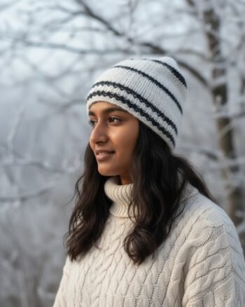 angora wool long foldable beanie cap covering ears handmade in Himachal