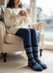 Angora and Merino Wool Hand knitted Socks soft and Warm By Himalayankraft Blue Long Ankle Socks 1.3