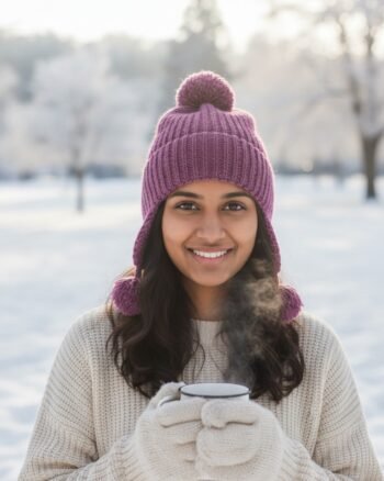Pink merino wool long beanie hand knitted in Himachal Pradesh