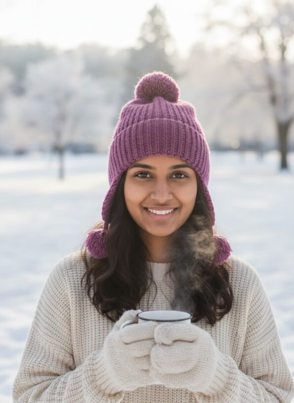Pink merino wool long beanie hand knitted in Himachal Pradesh