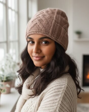 Merino wool long beanie hand knitted in Himachal Pradesh