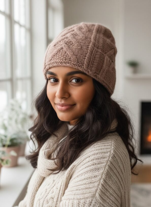 Merino wool long beanie hand knitted in Himachal Pradesh