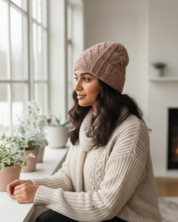 Merino wool long beanie hand knitted in Himachal Pradesh