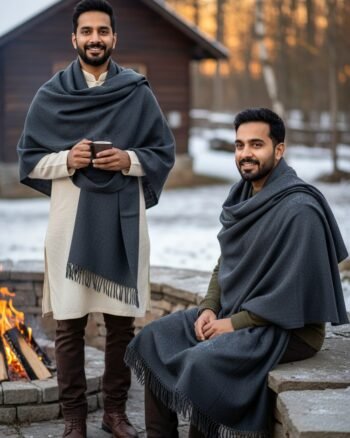 Kullu Hand Woven Handloom Woven Australian Merino Wool Men Shawl Lohi Chadar by Himalayankraft