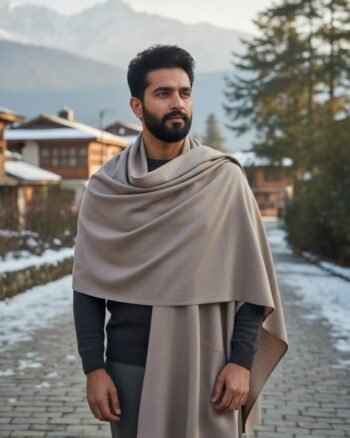 Kullu Hand Woven Handloom Woven Australian Merino Wool Mens Shawl Lohi Chadar by Himalayankraft Grey 1