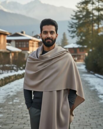 Kullu Hand Woven Handloom Woven Australian Merino Wool Mens Shawl Lohi Chadar by Himalayankraft Grey 1