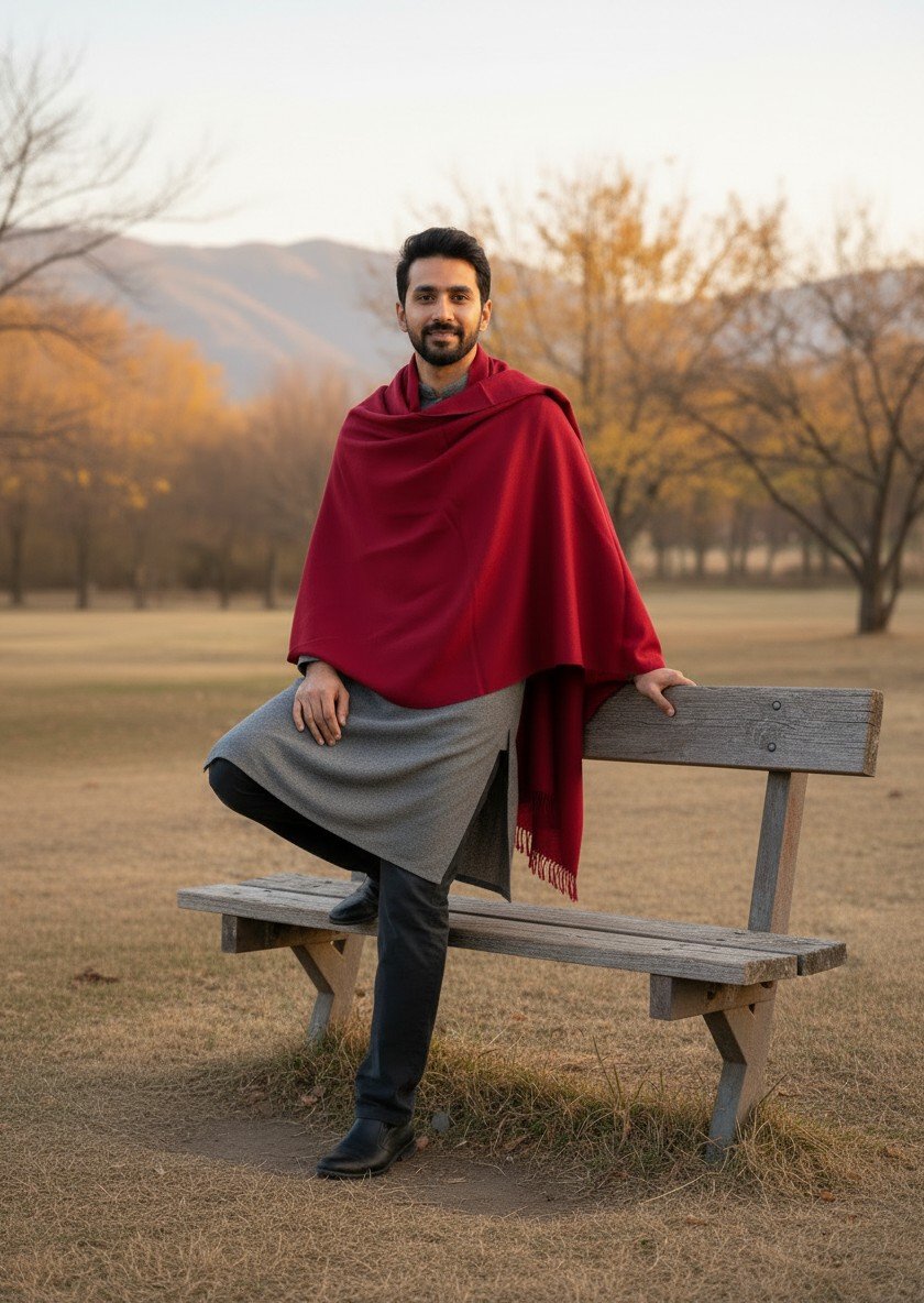 Kullu Hand Woven Handloom Woven Australian Merino Wool Mens Shawl Lohi Chadar by Himalayankraft Red 5 Kullu Hand Woven Handloom Woven Australian Merino Wool Mens Shawl Lohi Chadar by Himalayankraft Red 2