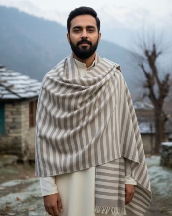 Kullu Hand Woven Handloom Woven Pashmina Wool Mens Shawl Lohi Chadar by Himalayankraft checked 1