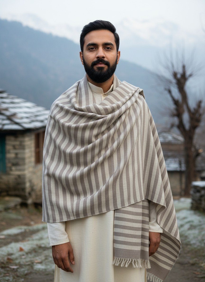 Kullu Hand Woven Handloom Woven Pashmina Wool Mens Shawl Lohi Chadar by Himalayankraft checked 3 Kullu Hand Woven Handloom Woven Pashmina Wool Mens Shawl Lohi Chadar by Himalayankraft checked 1