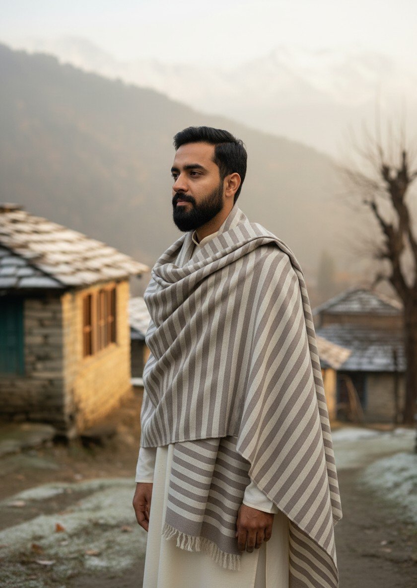 Kullu Hand Woven Handloom Woven Pashmina Wool Mens Shawl Lohi Chadar by Himalayankraft checked 6 Kullu Hand Woven Handloom Woven Pashmina Wool Mens Shawl Lohi Chadar by Himalayankraft checked 1