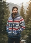 Heavy Knit Hoodie Sweater – Warm Nordic Pattern Winter Sweater in comfy style by Himalayankraft- Blue 1