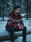 Heavy Knit Hoodie Sweater – Warm Nordic Pattern Winter Sweater in comfy style by Himalayankraft- Red 3