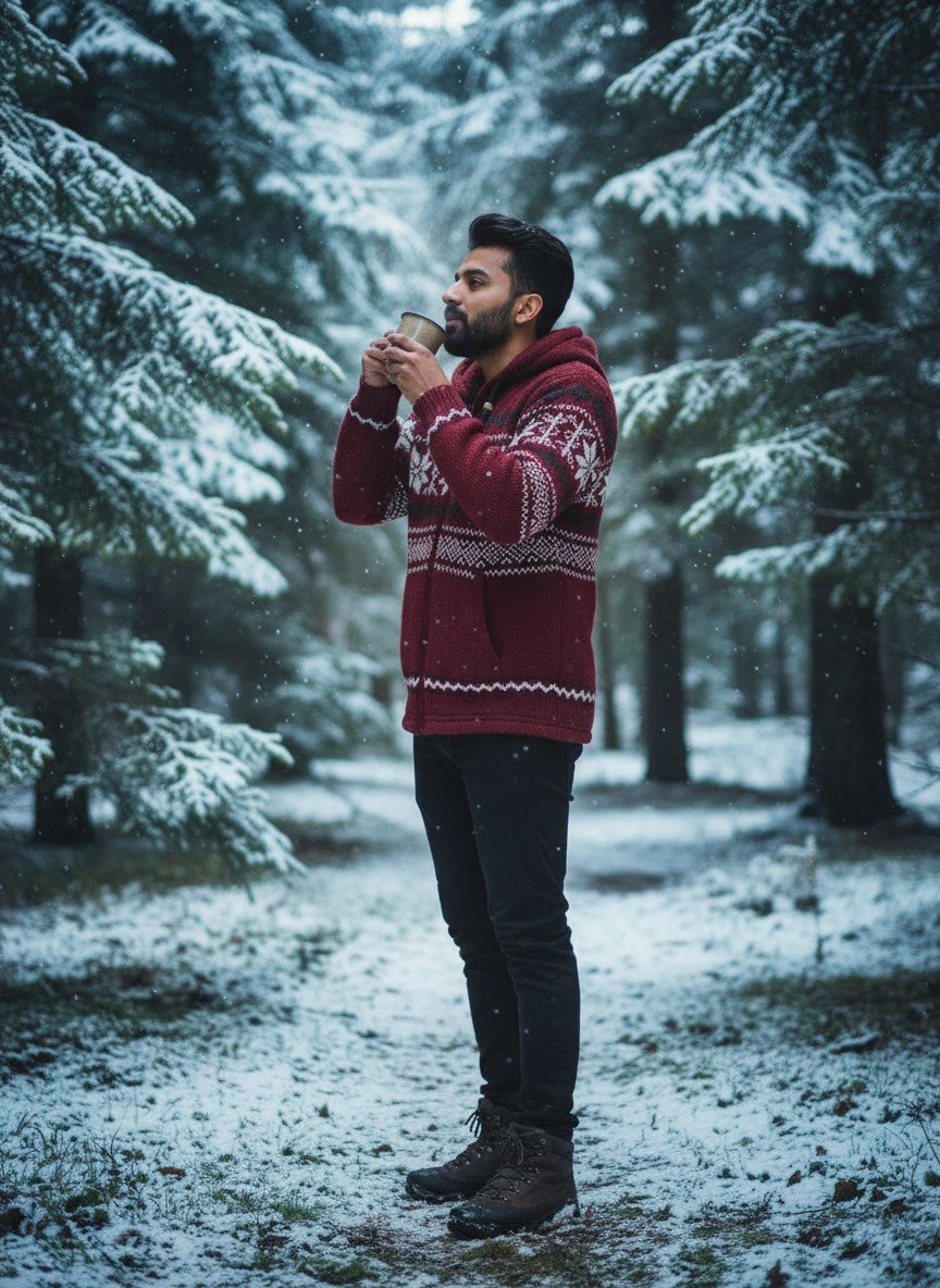 Heavy Knit Hoodie Sweater – Warm Nordic Pattern Winter Sweater in comfy style by Himalayankraft- Red Heavy Knit Hoodie Sweater – Warm Nordic Pattern Winter Sweater in comfy style by Himalayankraft- Red 3