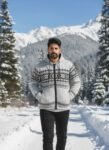 Heavy Knit Hoodie Sweater – Warm Nordic Pattern Winter Sweater in comfy style by Himalayankraft- White 2