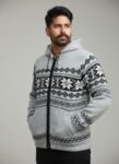 Heavy Knit Hoodie Sweater – Warm Nordic Pattern Winter Sweater in comfy style by Himalayankraft- White 2