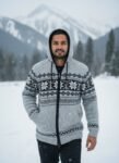 Heavy Knit Hoodie Sweater – Warm Nordic Pattern Winter Sweater in comfy style by Himalayankraft- White 2